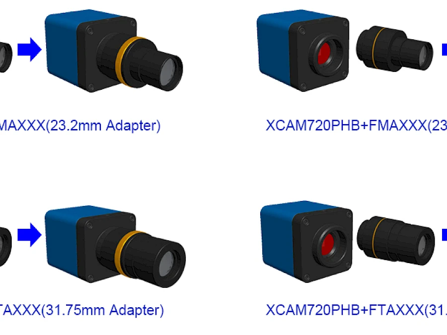 Extension of XCAM0720PHB/PHC with Microscope or Telescope Adapter