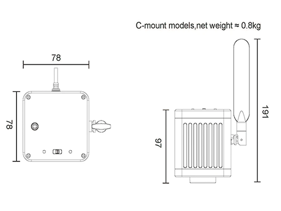 Dimension of W1200C Camera