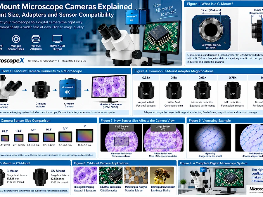 C-Mount Microscope Cameras Explained: Mount Size, Adapters and Sensor Compatibility