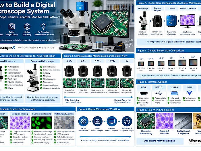 How to Build a Digital Microscope System: Microscope, Camera, Adapter, Monitor and Software